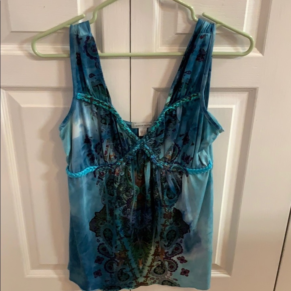 Boston Proper turquoise tie dye knit top